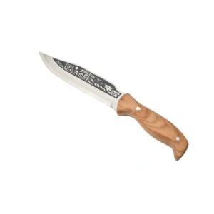 Vintage-Style Straight Knife with Wooden Handle and Engraving — Practical Outdoor Fixed-Blade Tool - F7