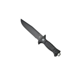 Survival camping and hiking black tactical knife, with a cool serrated blade, ideal for hunting; fixed blade design. 668