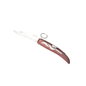 Retro-Patterned Folding Knife with Wooden Handle — Compact, Portable Keychain Knife