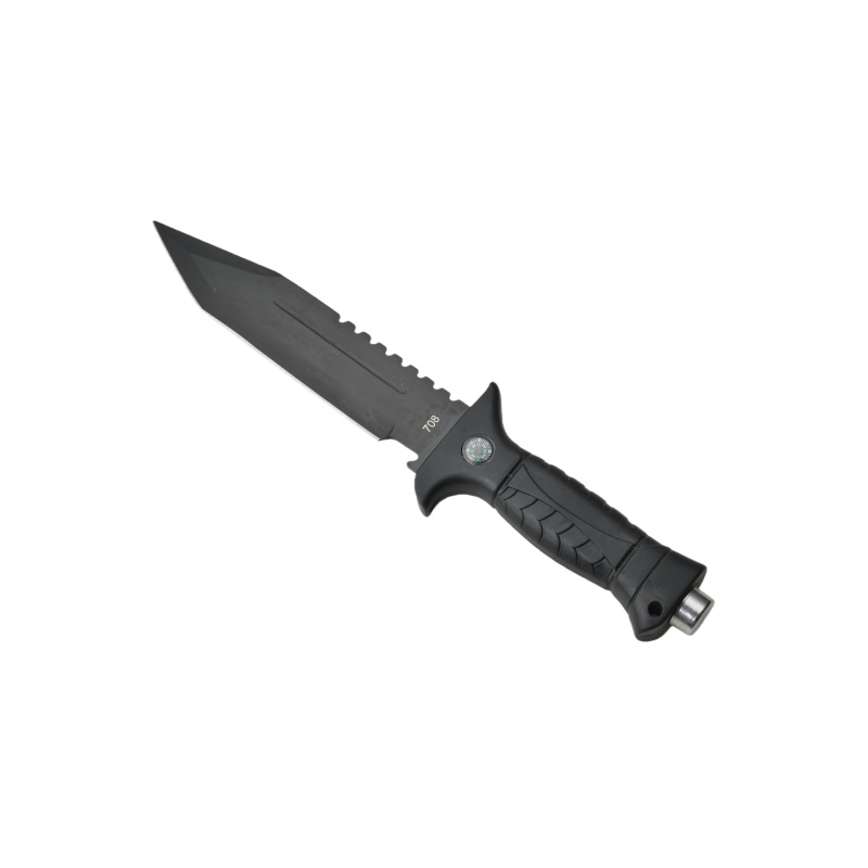 Survival camping and hiking black tactical knife, with a cool serrated blade, ideal for hunting; fixed blade design. 708 - 图片 3