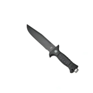Survival camping and hiking black tactical knife, with a cool serrated blade, ideal for hunting; fixed blade design. 668