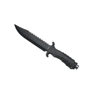 Survival camping and hiking black tactical knife, with a cool serrated blade, ideal for hunting; fixed blade design. 728