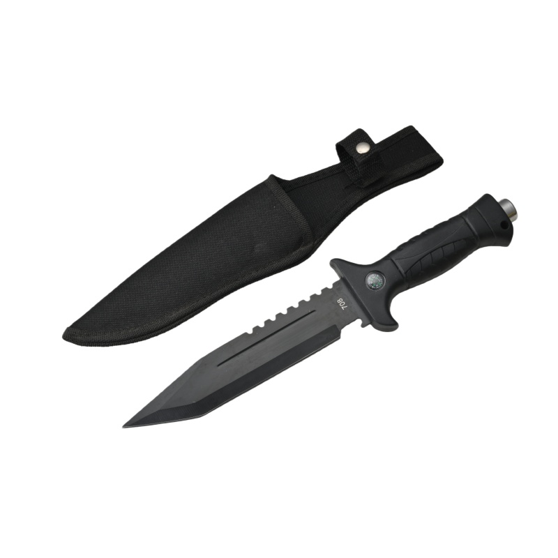Survival camping and hiking black tactical knife, with a cool serrated blade, ideal for hunting; fixed blade design. 708 - 图片 5