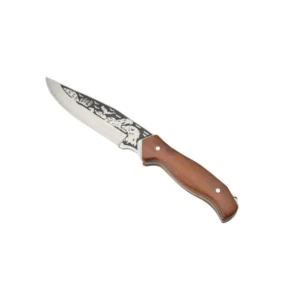 Straight Knife with Etched-Pattern Wooden Handle — A Dual-Purpose Tool for Outdoor Utility and Collecting
