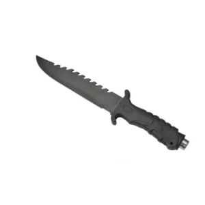 Survival camping and hiking black tactical knife, with a cool serrated blade, ideal for hunting; fixed blade design. 678