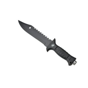 Survival camping and hiking black tactical knife, with a cool serrated blade, ideal for hunting; fixed blade design. 698